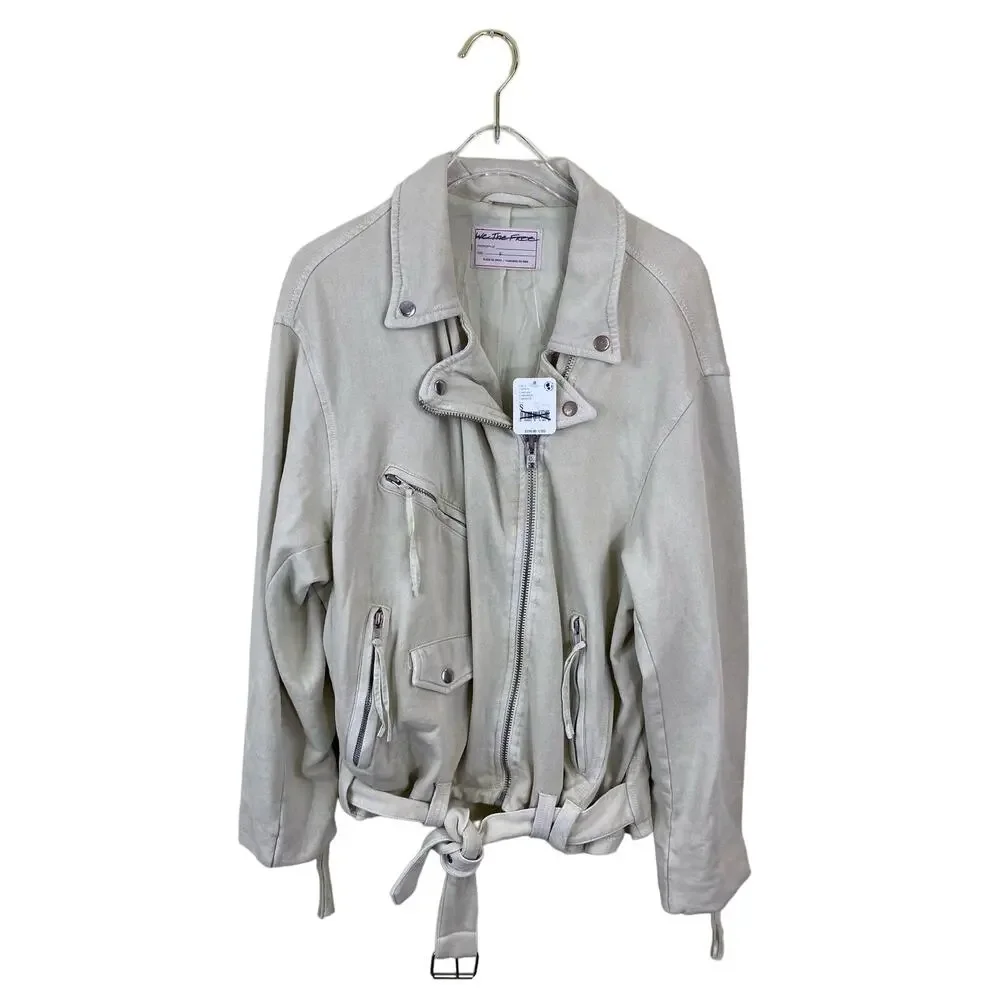 Free people rebel rebel knit moto jacket cream size small - Picture 4 of 6